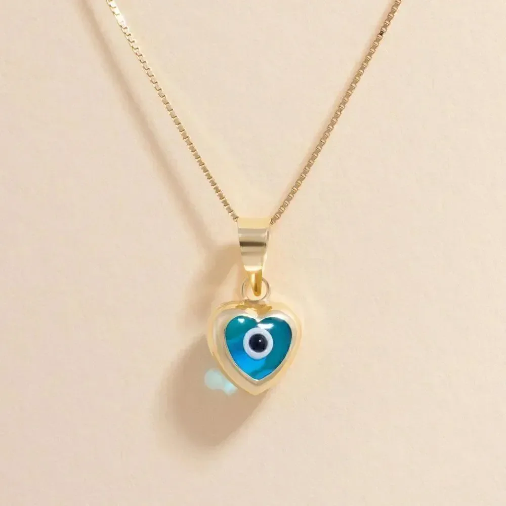 14k real Yellow Gold heart Evil Eye Charm | Pendant for Good Luck & Protection |